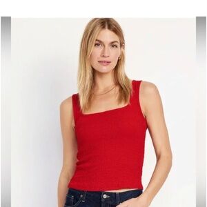 Old Navy Textured Red Square Neck Tank Top